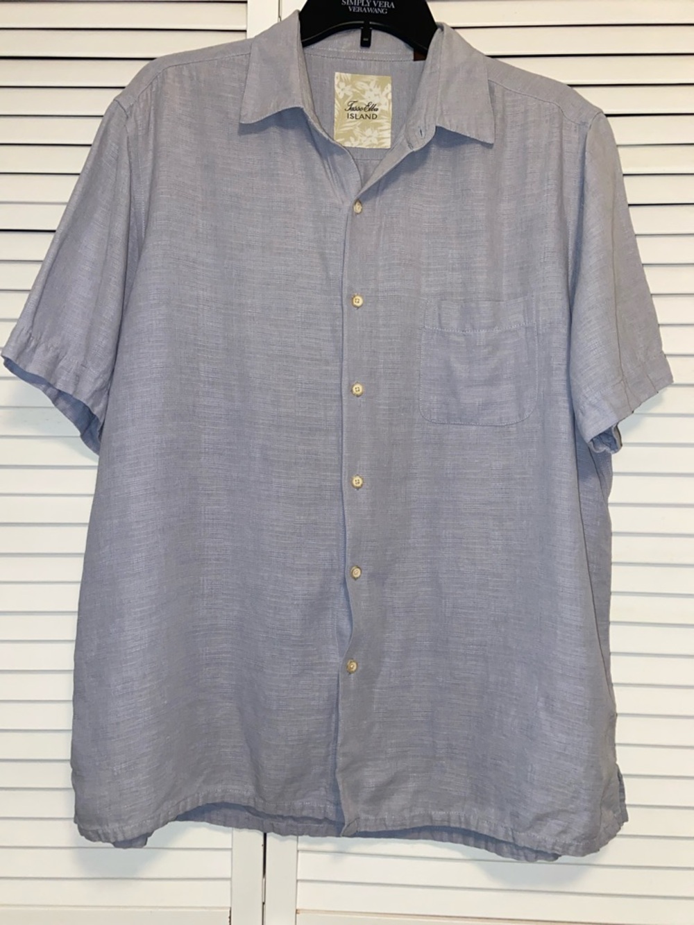 Tasso Elba Island Blue Linen Silk Blend Short-Sleeve Button-Down Shirt Mens L